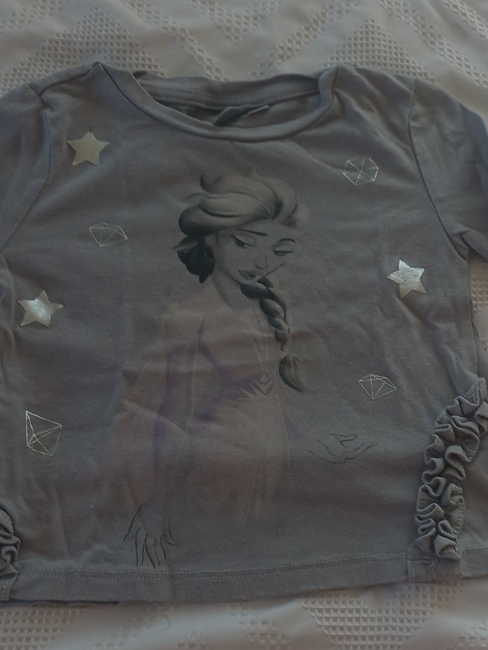 Frozen Disney Girls' 4T Grey Long Sleeve Elsa Graphic Tee with Silver Stars